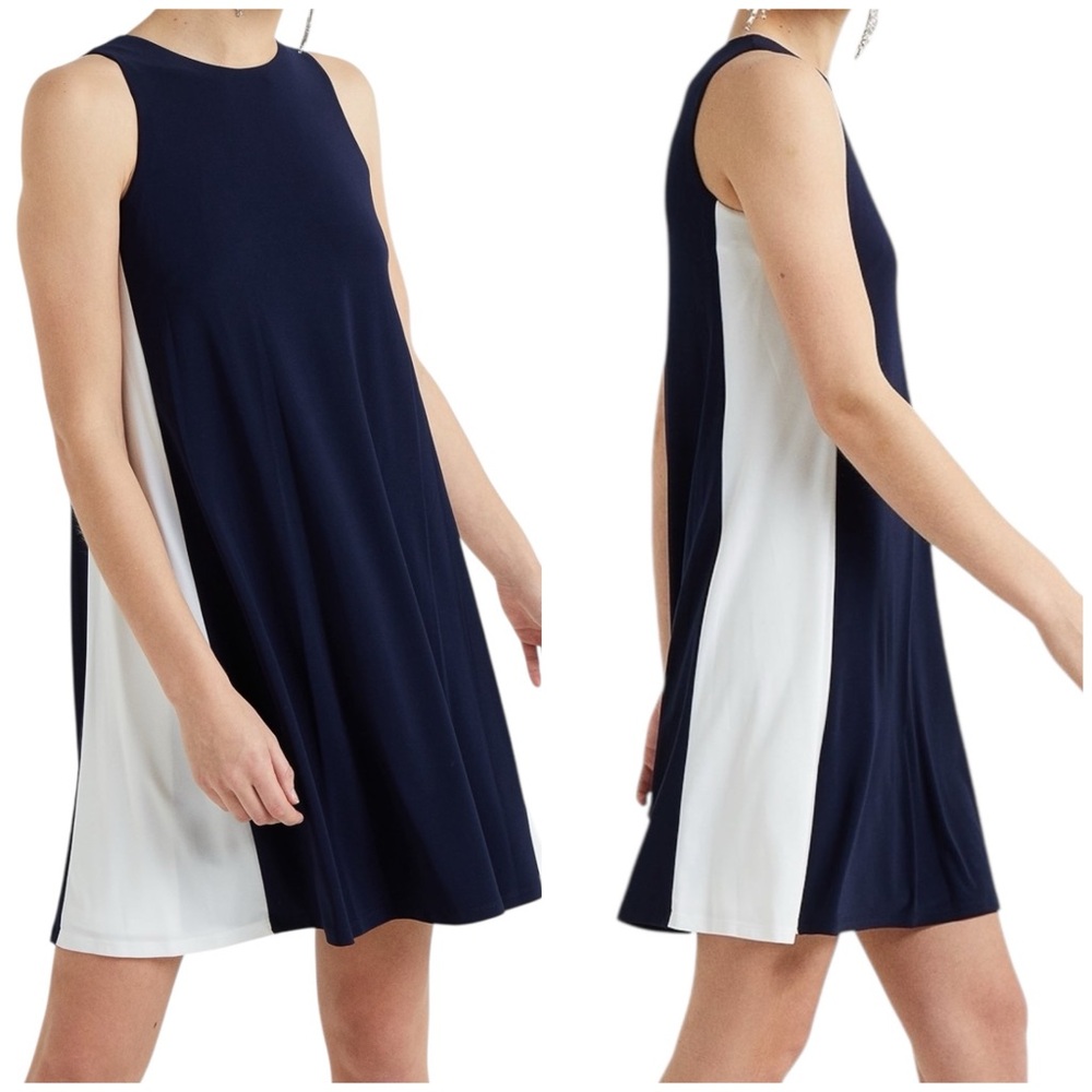 LAUREN RALPH LAUREN ☆ Navy & White Two Tone Sleeveless Stretch Dress